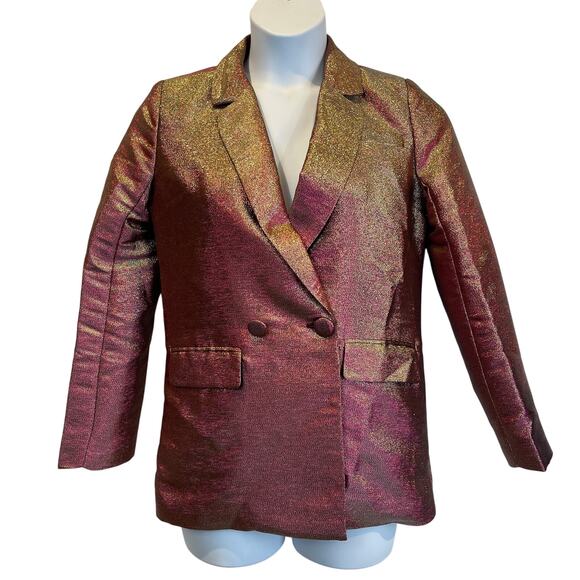 No Label Magenta & Gold Changeable Metallic Lamé Double Breasted Blazer Size - Picture 1 of 4